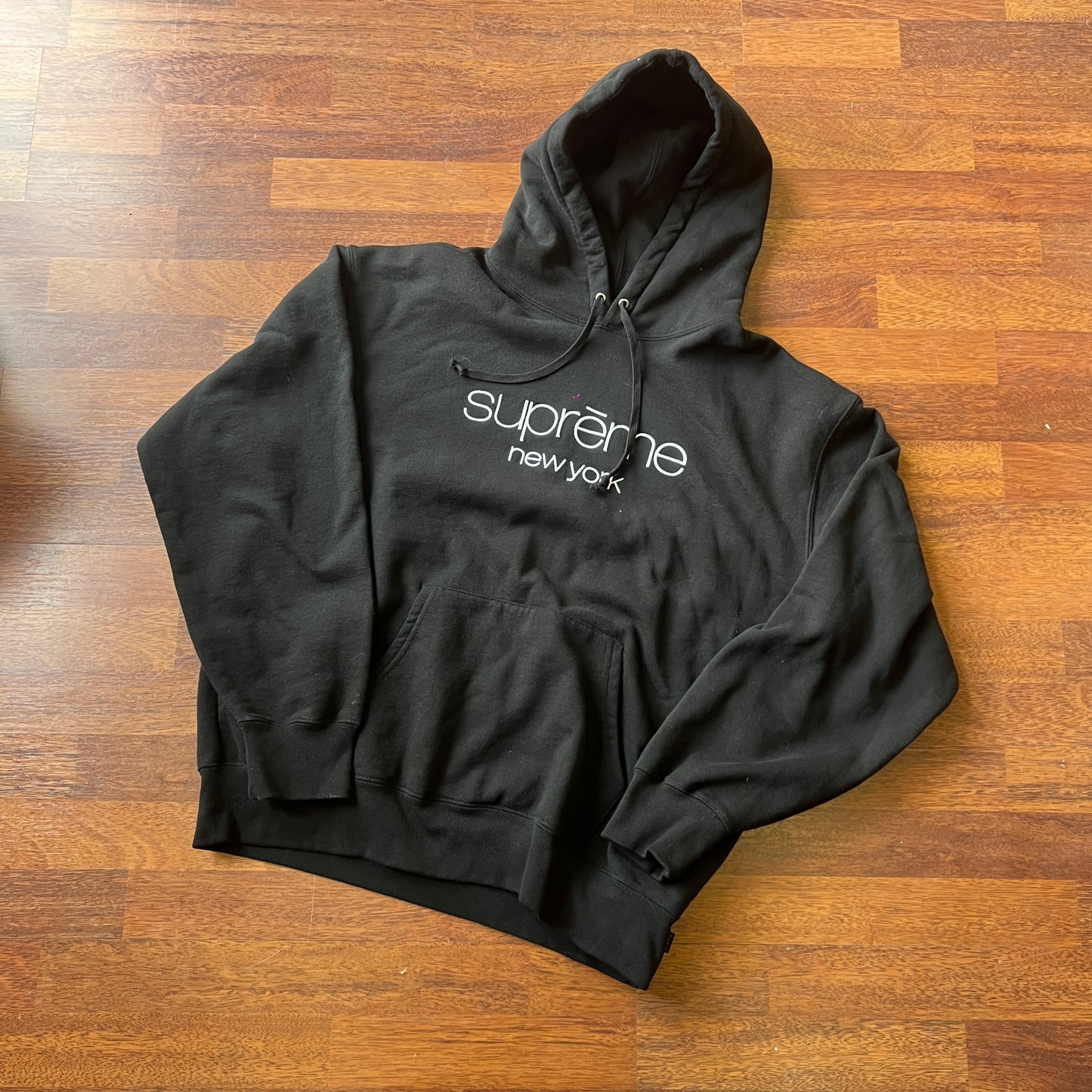 Supreme Classic Logo Hooded Sweatshirt Black Taglia L (Usata)
