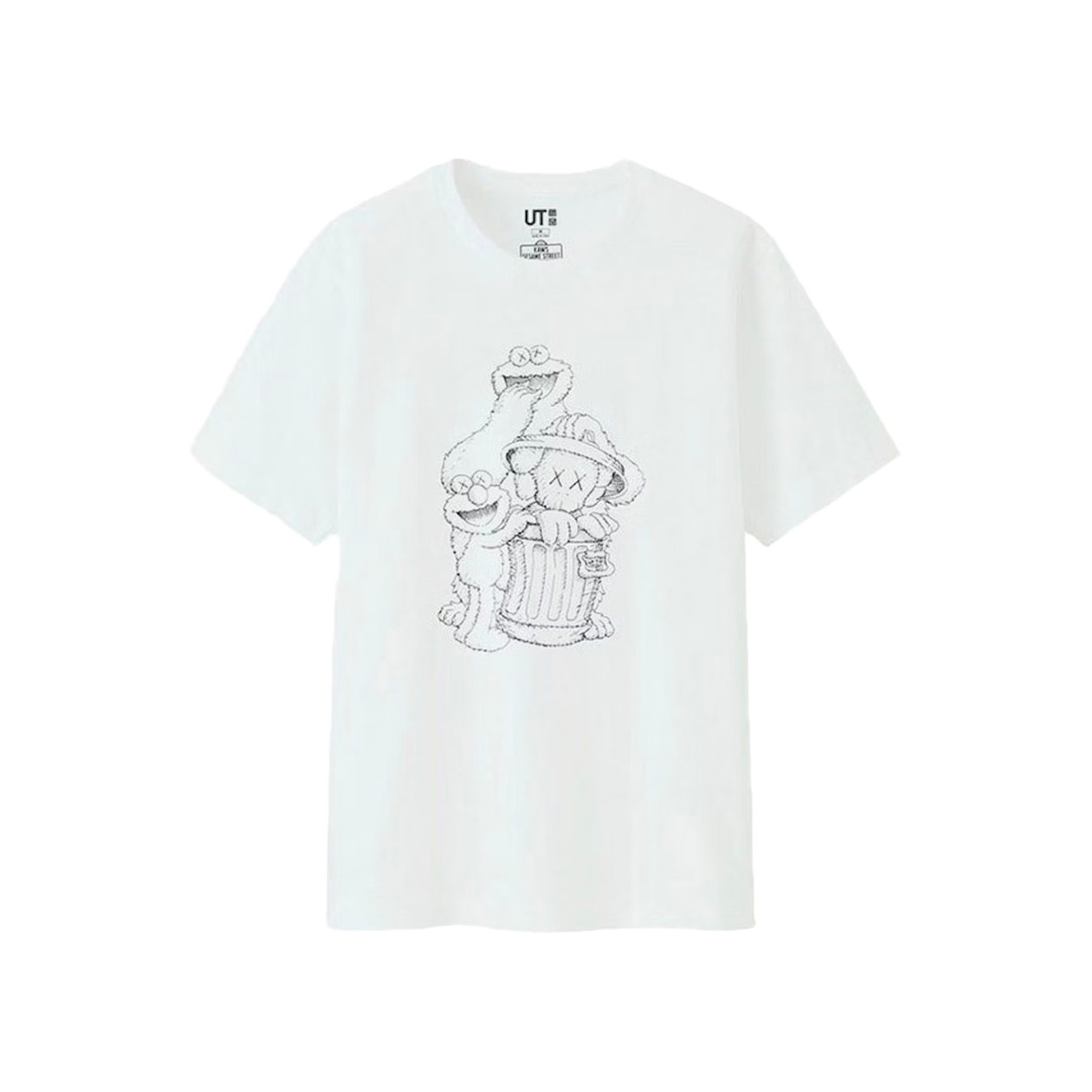 Kaws Uniqlo Sesame Street Companion Trash Tee White 2018 (Taglia Asiatica)